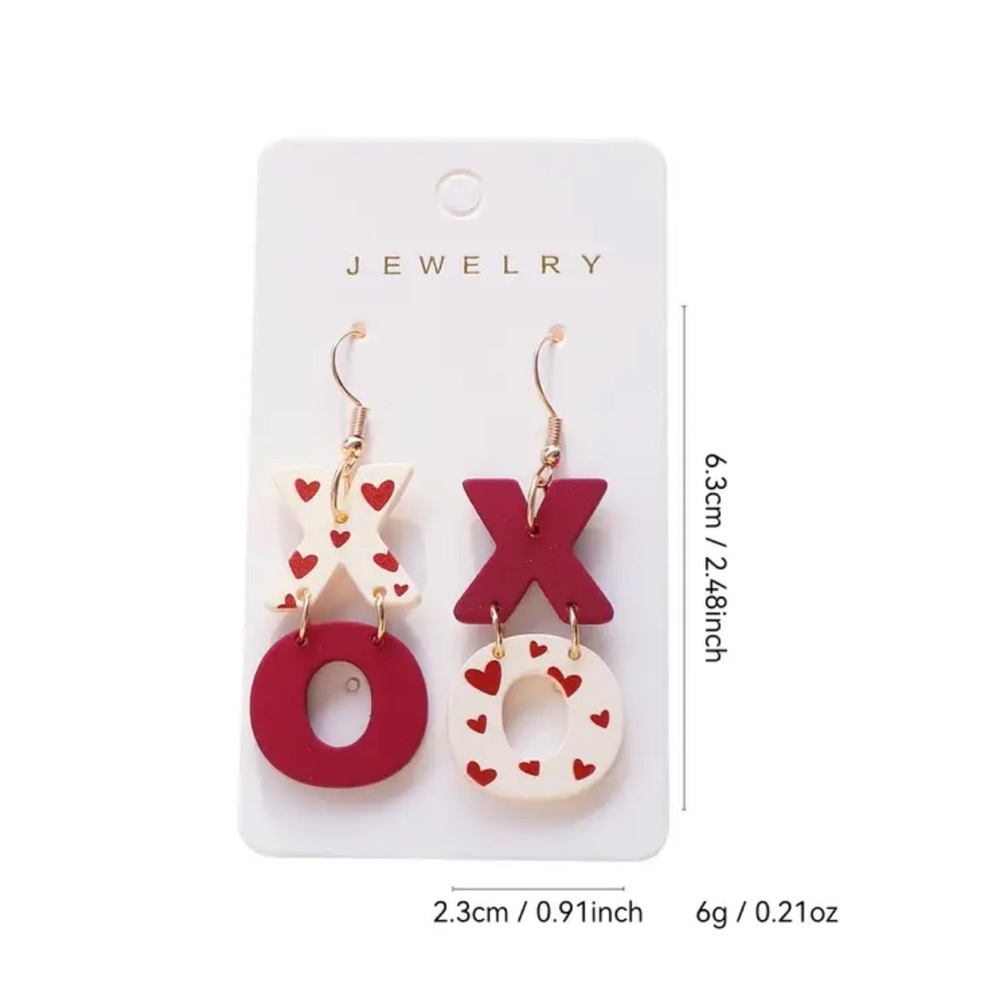 XO Valentine Red Acrylic Dangle Earrings - Picture 2 of 2